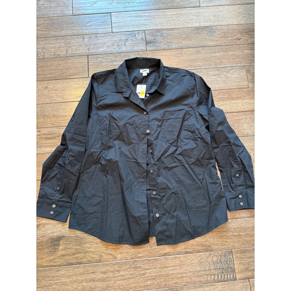 J.Crew Button Down Shirt Womens PXL Black Cotton Poplin Long Sleeve AL530